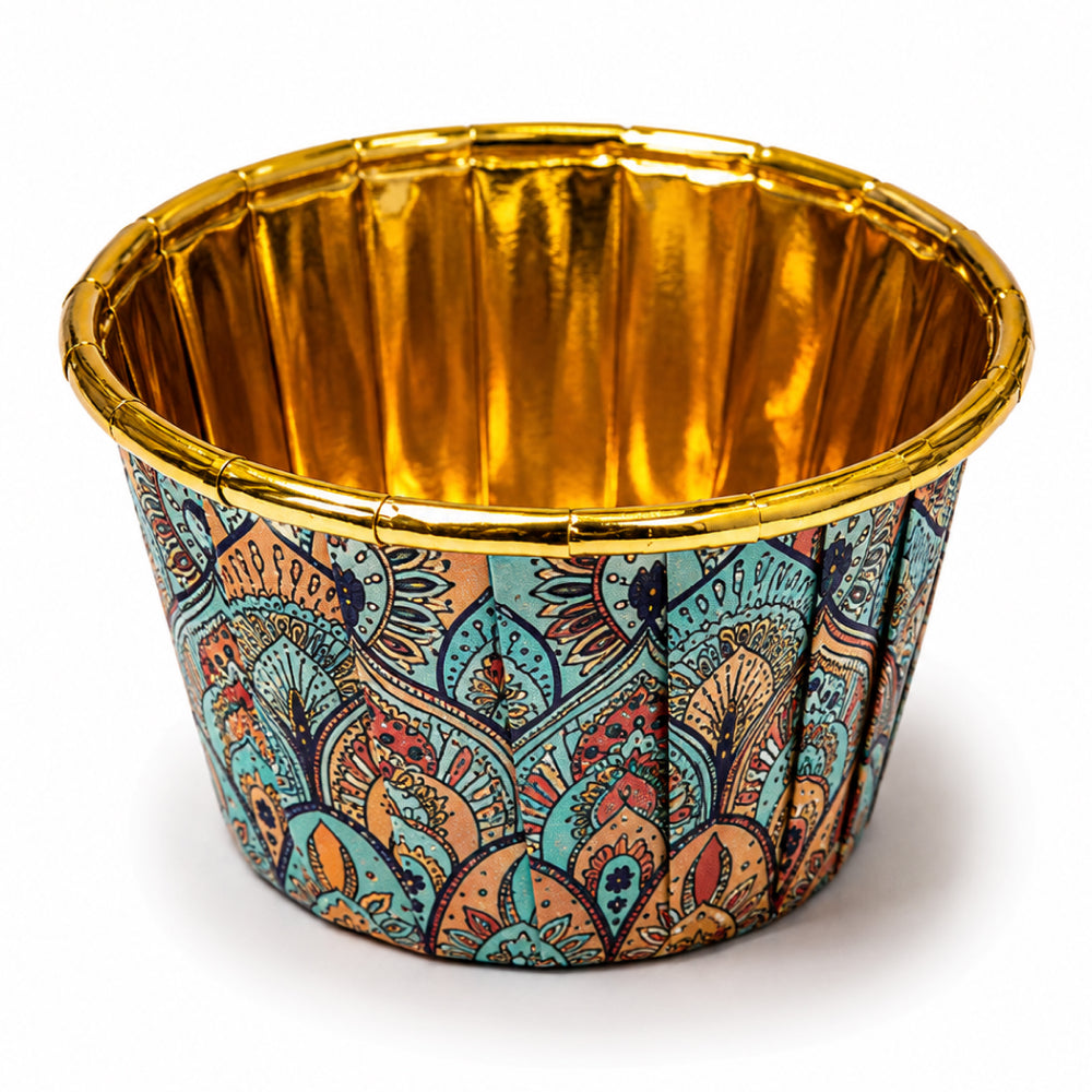 2603-14 CL056 Premium Golden Inner Round Paper Baking Cups – Assorted Mandala Design | Pack of 10