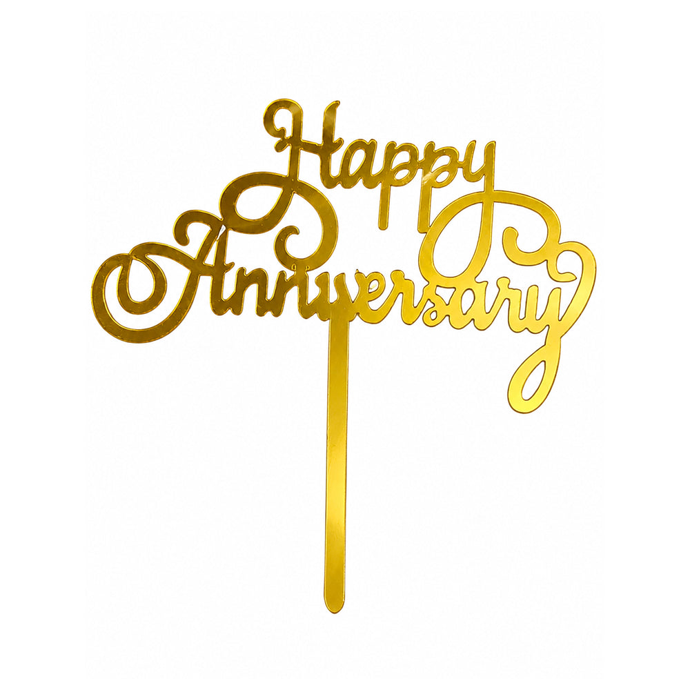 TRP118 Happy Anniversary Acrylic Cake Topper | Gold Finish