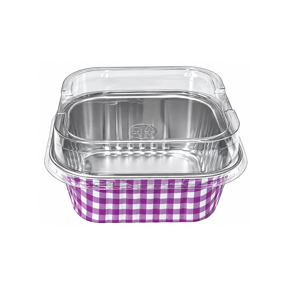 CL109 150 ML Disposable Square Aluminium Foil Dessert Container with Transparent Lid | Pack of 10
