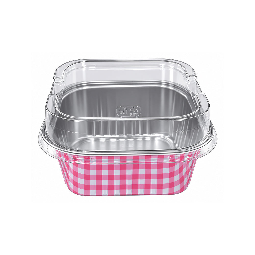 CL109 150 ML Disposable Square Aluminium Foil Dessert Container with Transparent Lid | Pack of 10