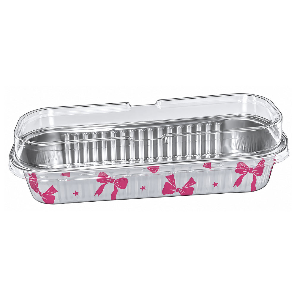 CL108 200 ML Disposable Rectangle Aluminium Foil Dessert Container with Transparent Lid | Pack of 10