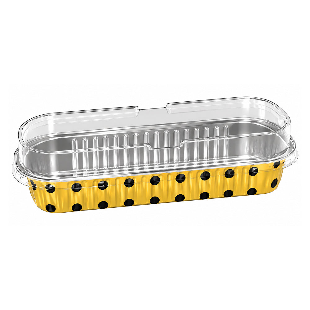 CL108 200 ML Disposable Rectangle Aluminium Foil Dessert Container with Transparent Lid | Pack of 10