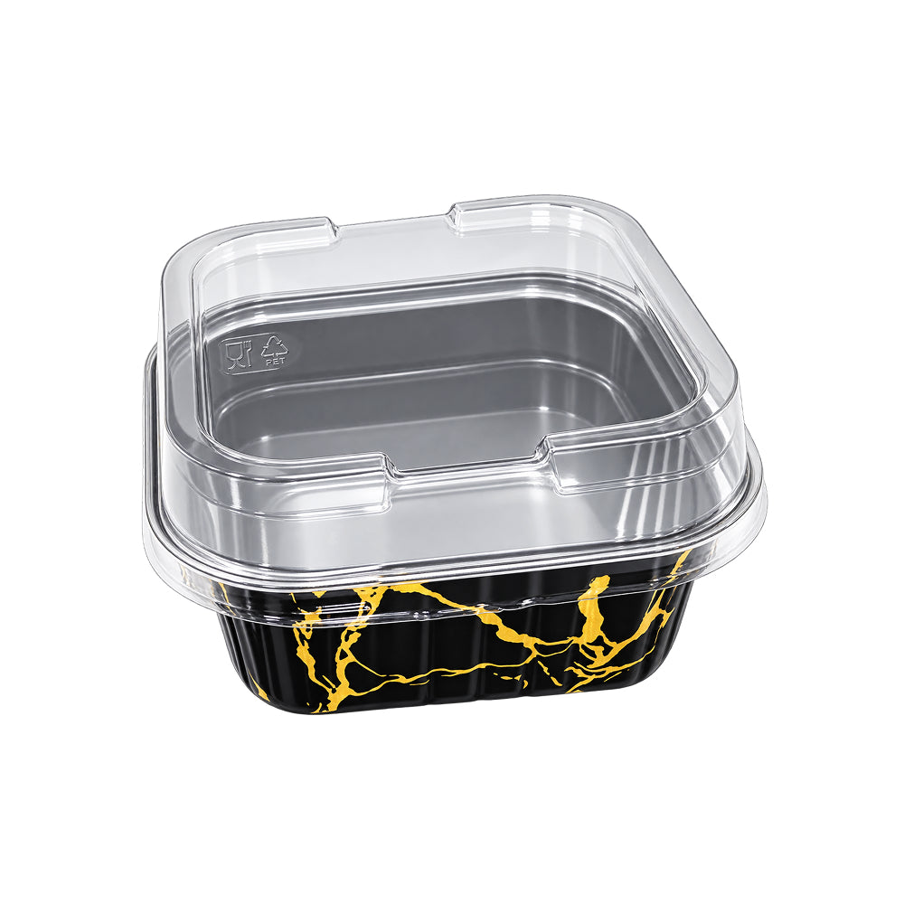 CL109 150 ML Disposable Square Aluminium Foil Dessert Container with Transparent Lid | Pack of 10