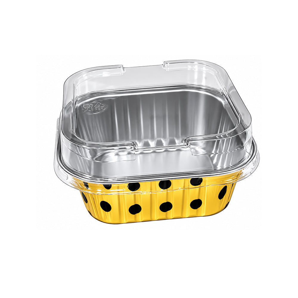 CL109 150 ML Disposable Square Aluminium Foil Dessert Container with Transparent Lid | Pack of 10