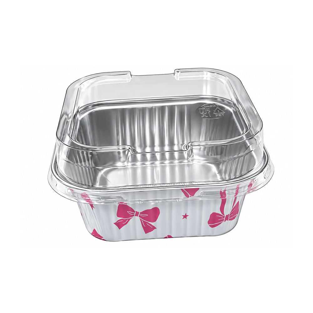 CL109 150 ML Disposable Square Aluminium Foil Dessert Container with Transparent Lid | Pack of 10