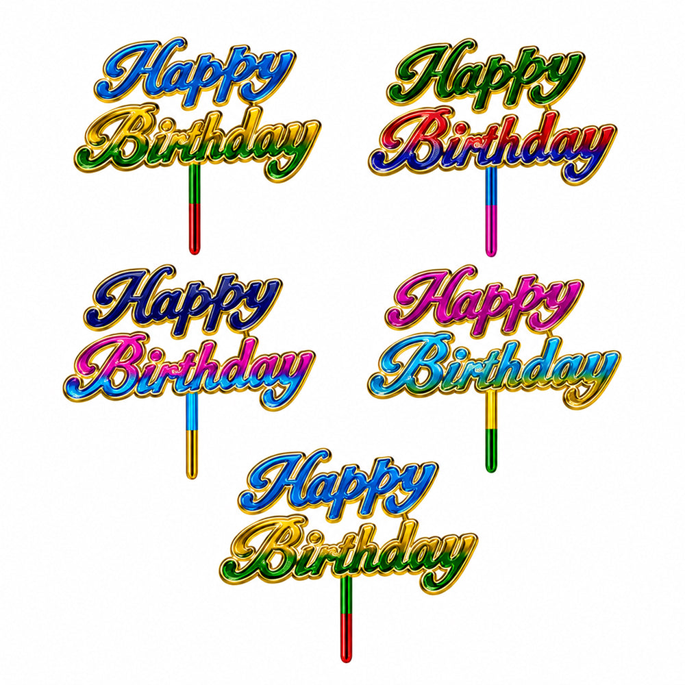 TPR026A Acrylic Happy Birthday Cake Topper – Pack of 144 | Golden,Silver,Multicolour