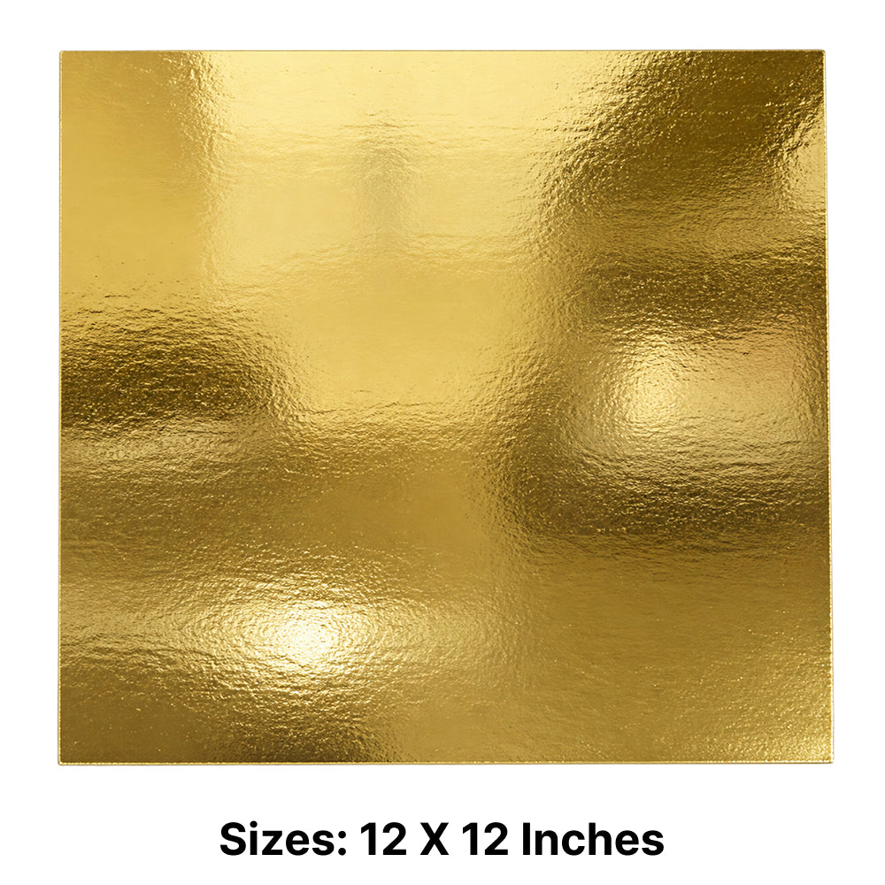 BT311 Square Cake Base – Heavy Premium Cardboard Cake Board with Gold Finish, 8x8, 10x10 & 12x12 Inch