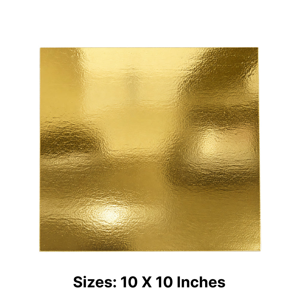 BT311 Square Cake Base – Heavy Premium Cardboard Cake Board with Gold Finish, 8x8, 10x10 & 12x12 Inch