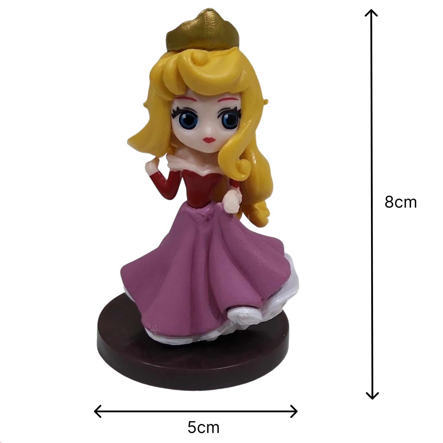 Figurine of a princess Princess Cartoon Cake Topper Set – Fairy Tale Princess Decorations | PVC with measurements on a white background