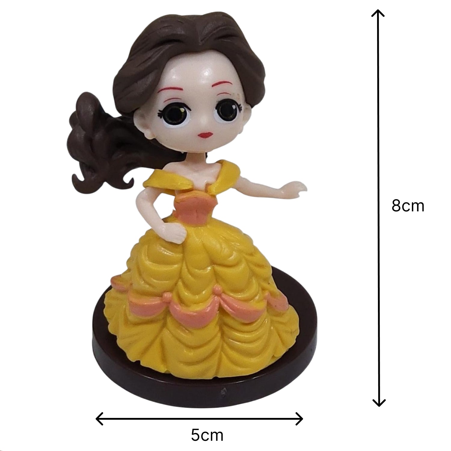 Figurine of a character in a yellow dress Princess Cartoon Cake Topper Set – Fairy Tale Princess Decorations | PVC with dimensions indicated