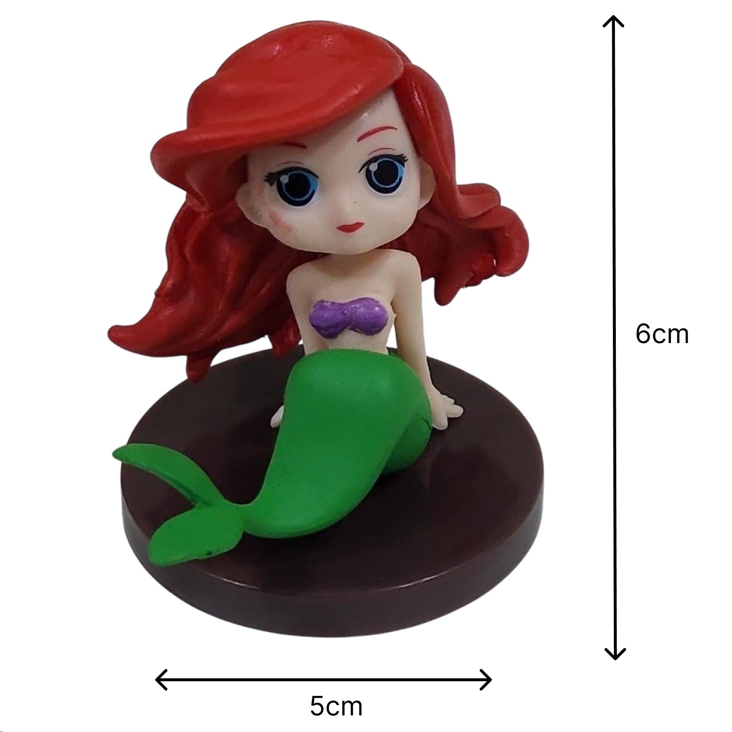 Mermaid figurine Princess Cartoon Cake Topper Set – Fairy Tale Princess Decorations | PVC with measurements on a white background
