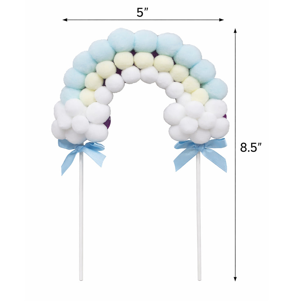 Multicolor Pom Pom Rainbow Cake Topper Set – Pastel Cloud Arch Party Decoration | TPR236
