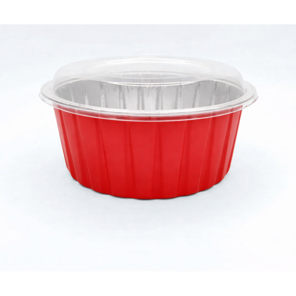 125ml Round Foil Container With Lid 10 Pieces Pack – Golden & Red Bake N Serve Cups CL085