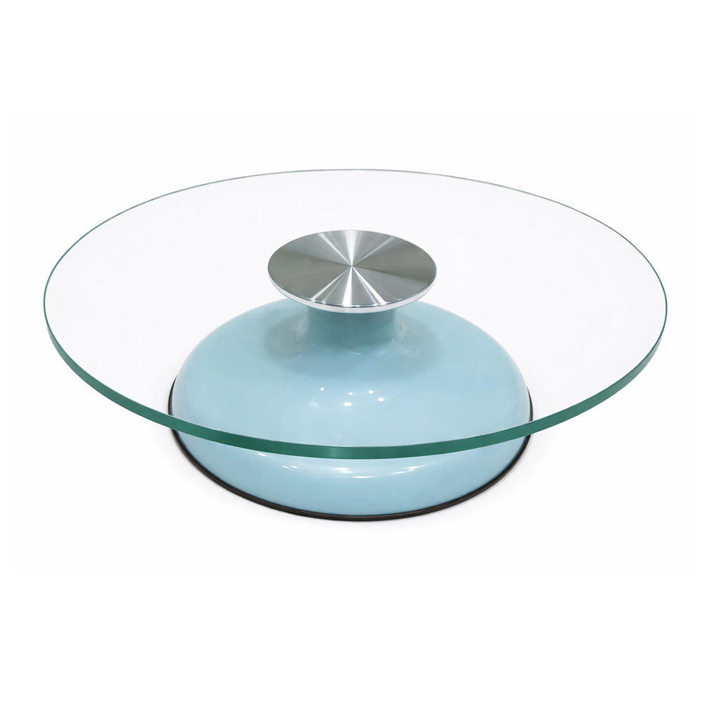Round Glass turntable with a fibre base on a white background