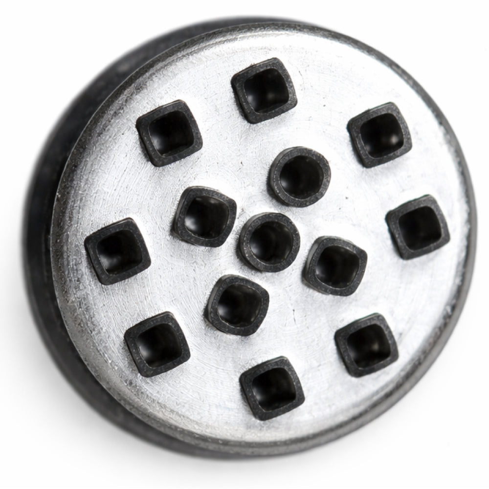 Steel nozzle with black ceramic nodes on a white background