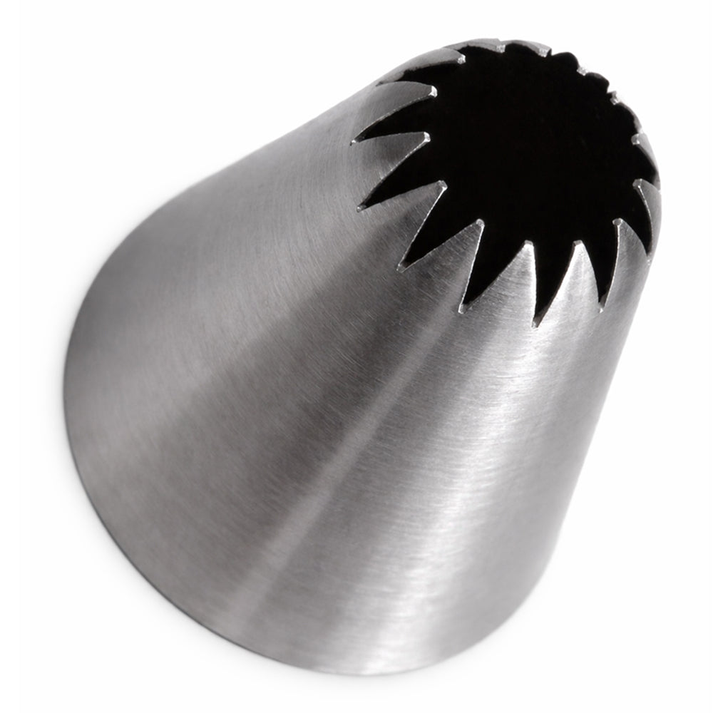 Steel nozzle pastry tip with textured nozzle on a white background
