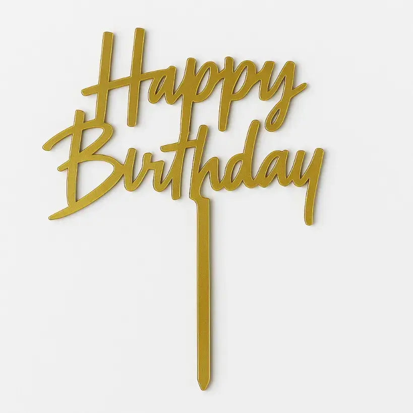 Acrylic Golden Happy Birthday Cake Topper – Pack of 10 Elegant Cake Toppers  TPR195