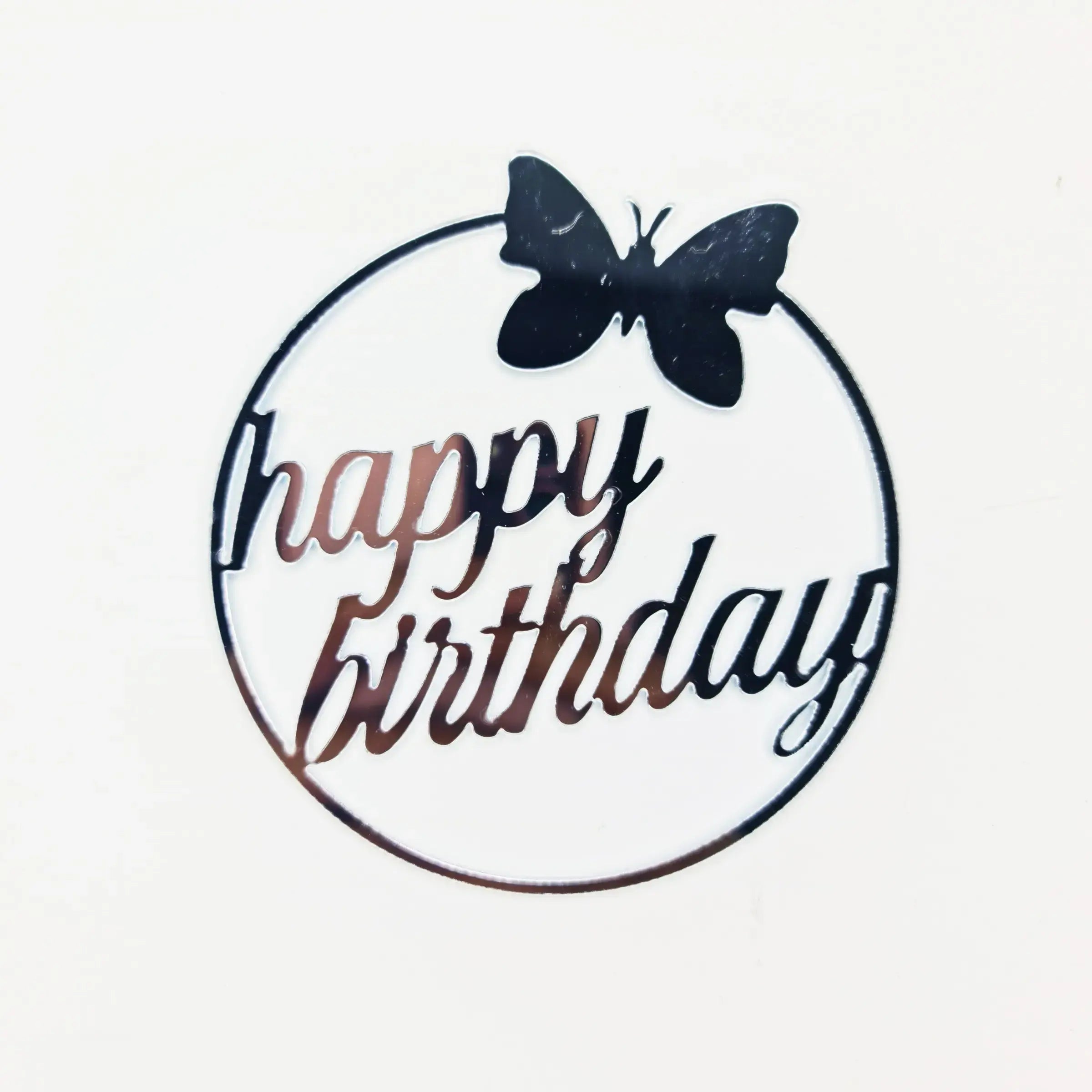Golden Round Happy Birthday with Butterfly Cake Topper (100-piece pack)  TPR120