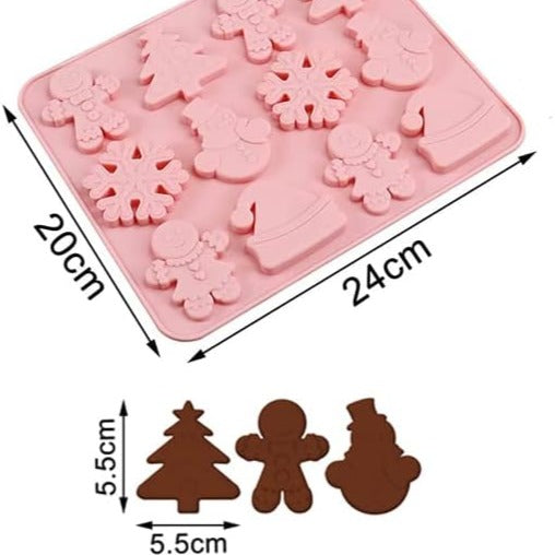Christmas Chocolate Moulds Silicone Fondant Mold Xmas Tree Snowman, Snowflake , Gingerbread CM232