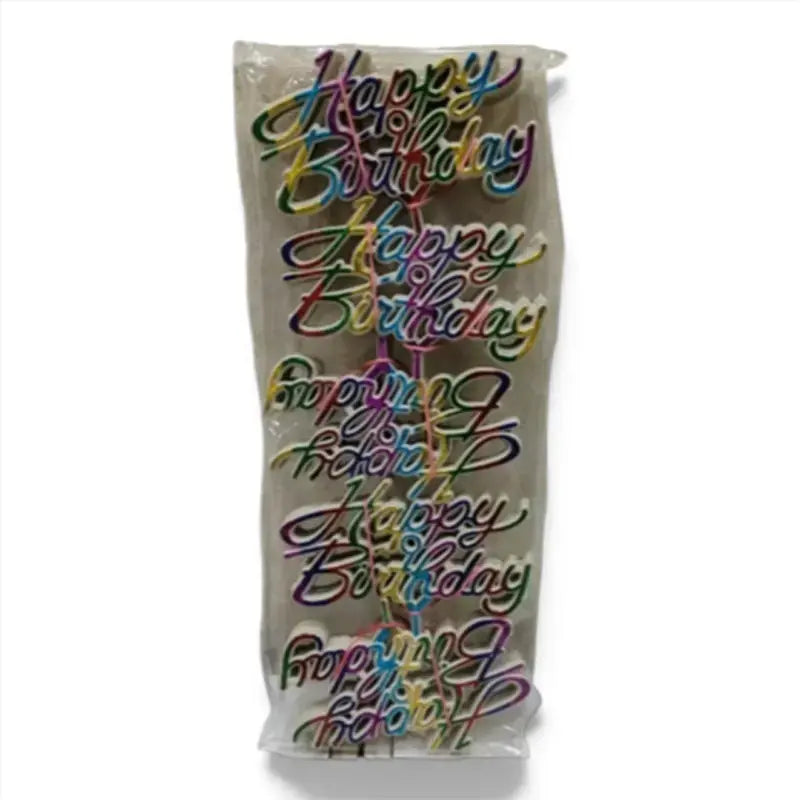 TPR026B Acrylic Happy Birthday Cake Topper – Rainbow & Golden Metallic | Pack of 50 Pcs | 4 x 2 Inch