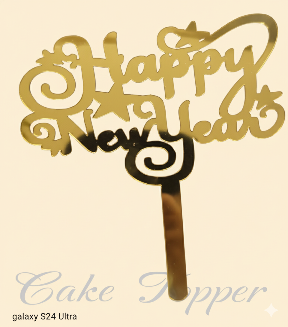 Happy New Year Gold Acrylic Cake Topper – 4.5 Inches | TPR225