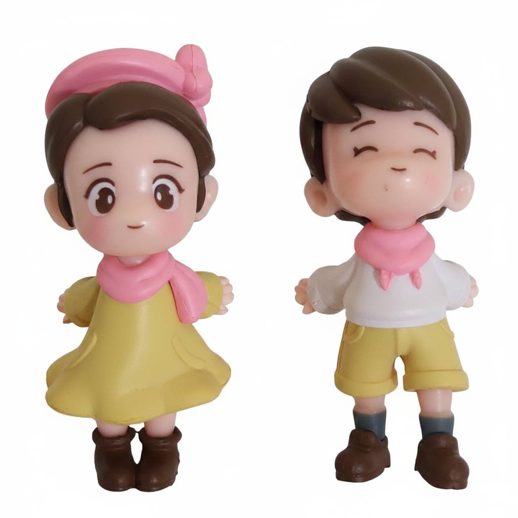 Cute Cartoon Couple Cake Topper Figurines – Boy & Girl Set | MTRC001