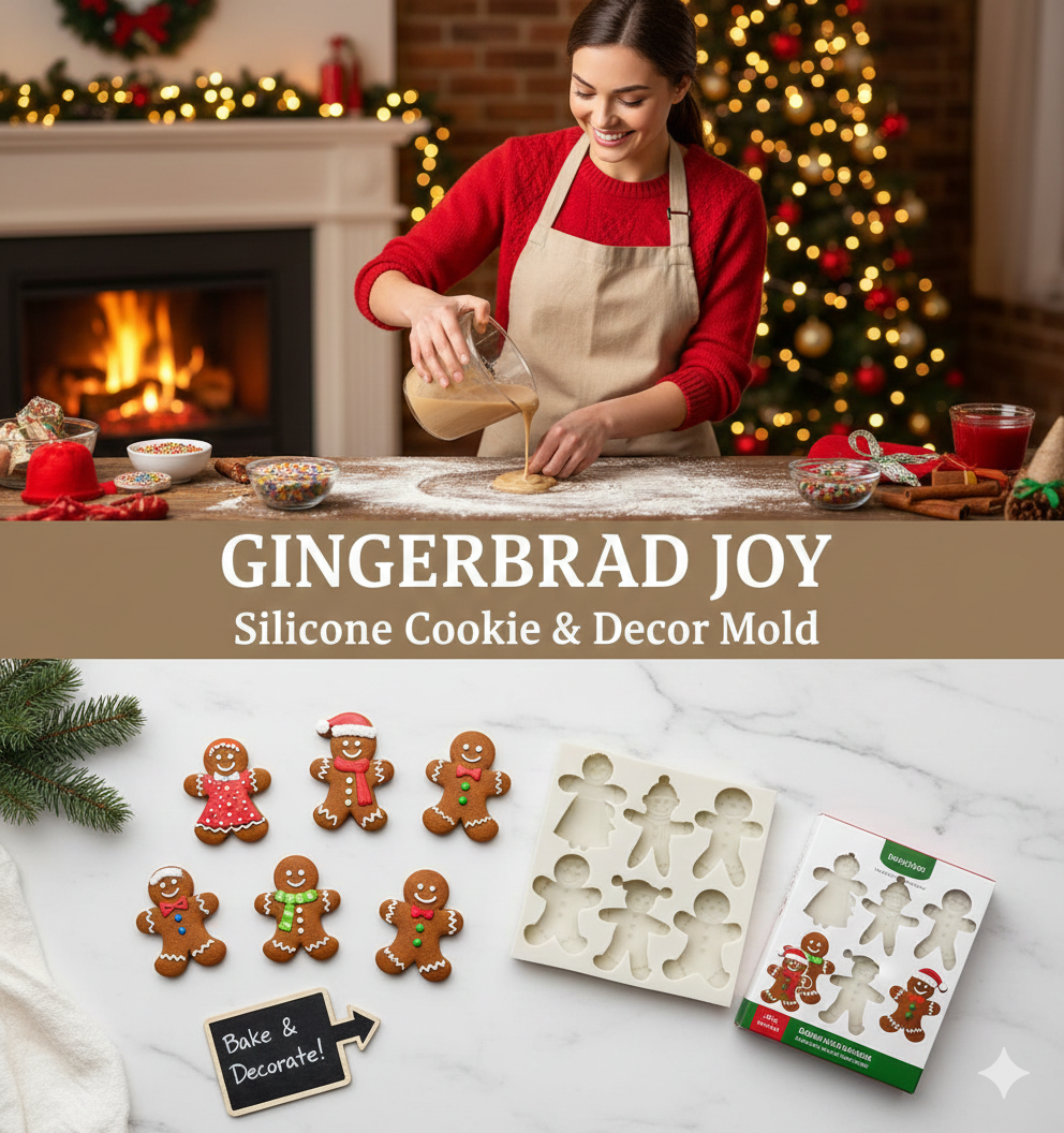 6-Cavity Christmas Gingerbread People Silicone Mold – Fondant & Candy Decor | FM151