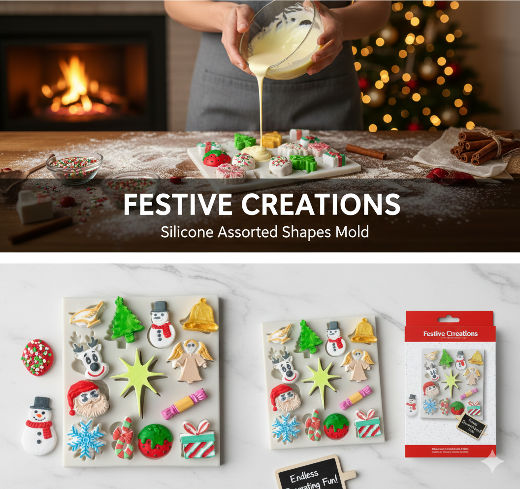 14-Cavity Christmas Santa, Reindeer, Angel & Star Silicone Mold – Holiday Decor Set | FM170