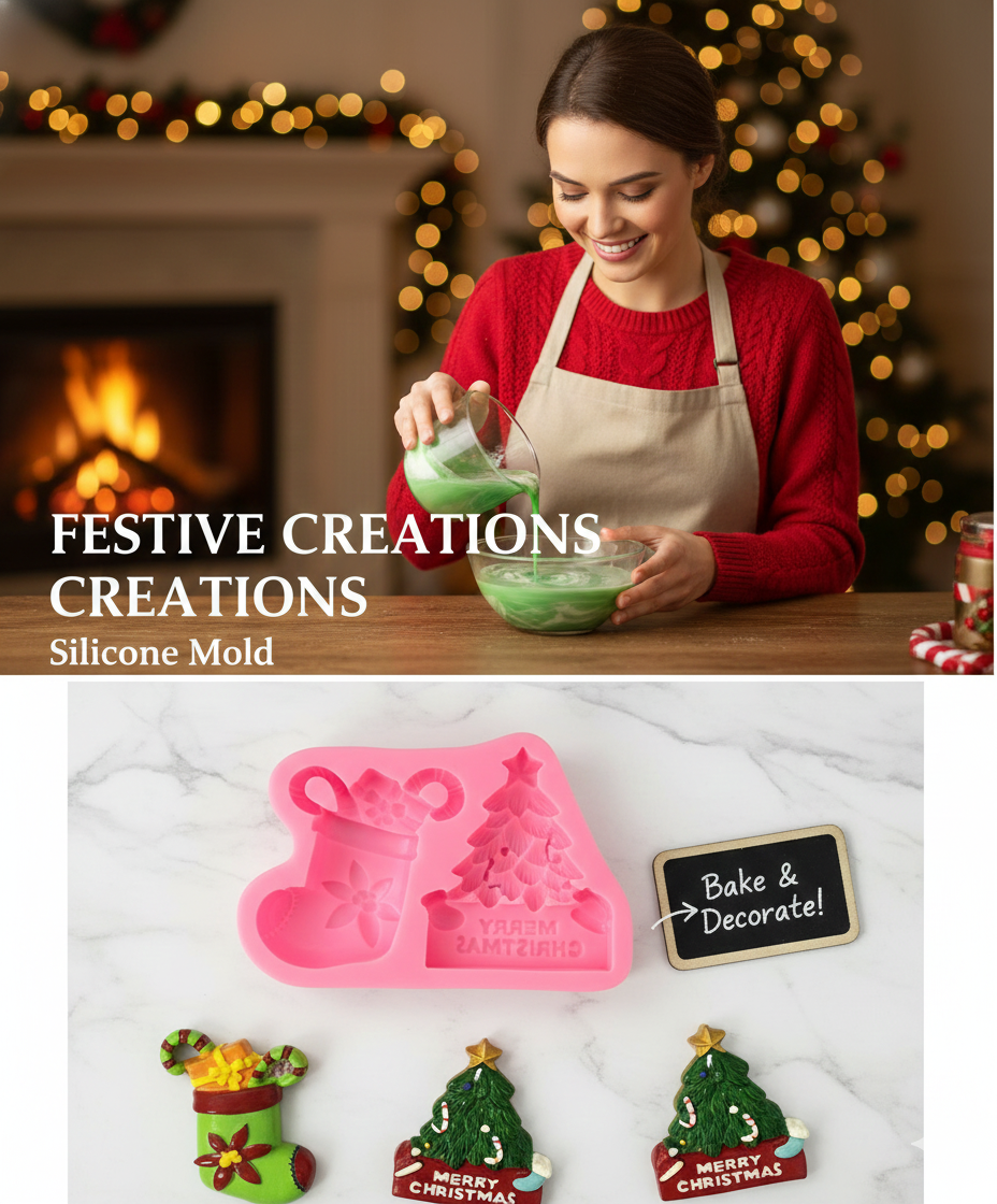FM148 Christmas Stocking & Tree Silicone Mold – Fondant, Chocolate & Resin Craft