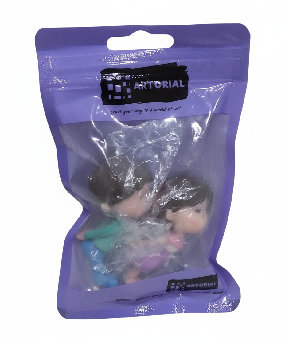 Cute Shy Couple Cake Topper Figurines – Pastel Heart Boy & Girl Set | MTRC342A