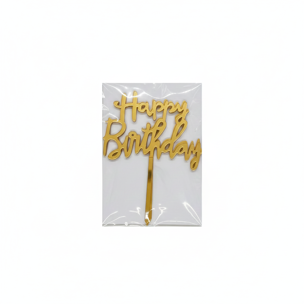 TPR154 | Golden 'Happy Birthday' Acrylic Cake Topper Pack of 10