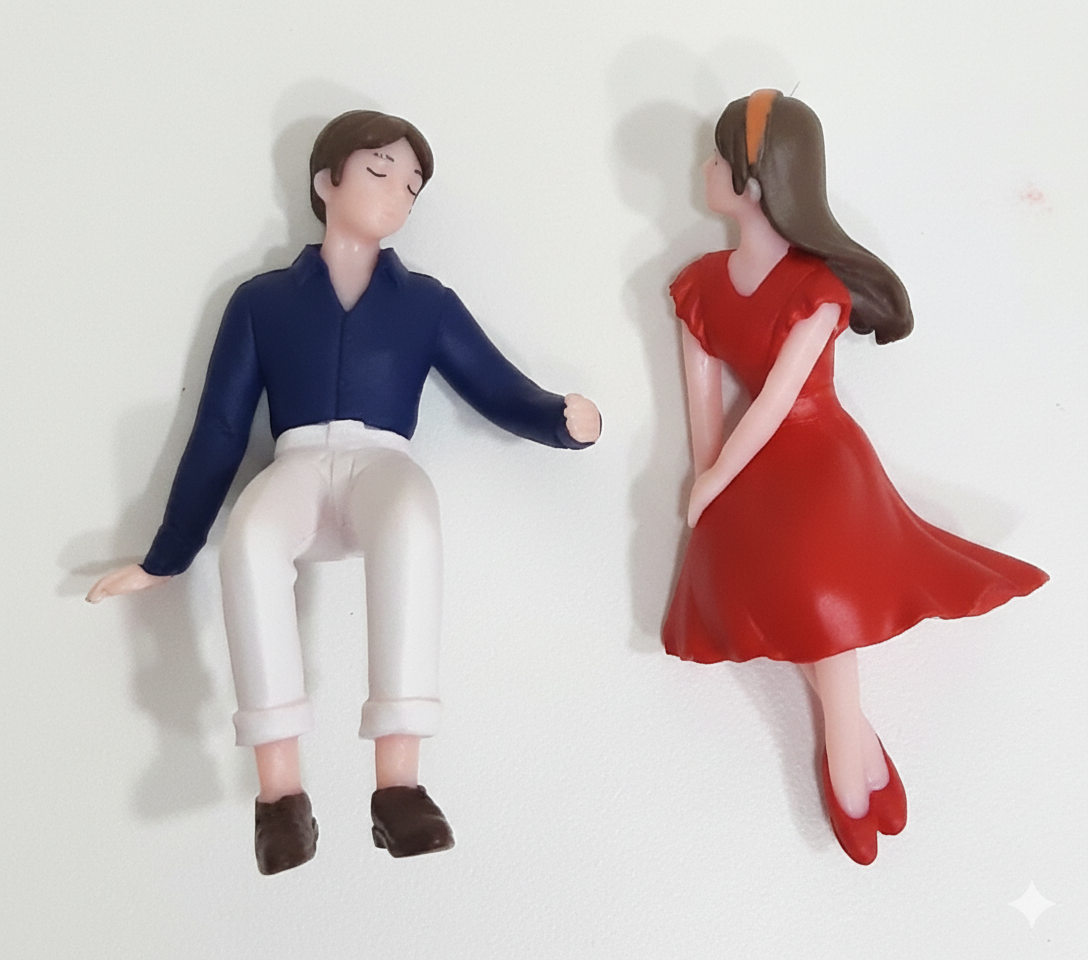 Romantic Sitting Couple Cake Topper Figurines – Red Dress Boy & Girl Set | MTRC571A