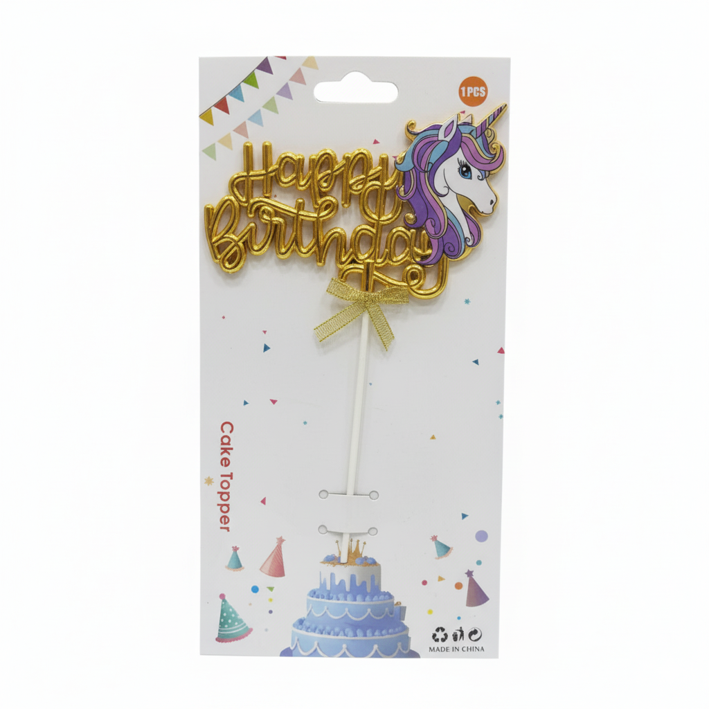 Glitter 'Happy Birthday' Cake Topper - Magical Unicorn Princess Theme Decoration (TPR229)