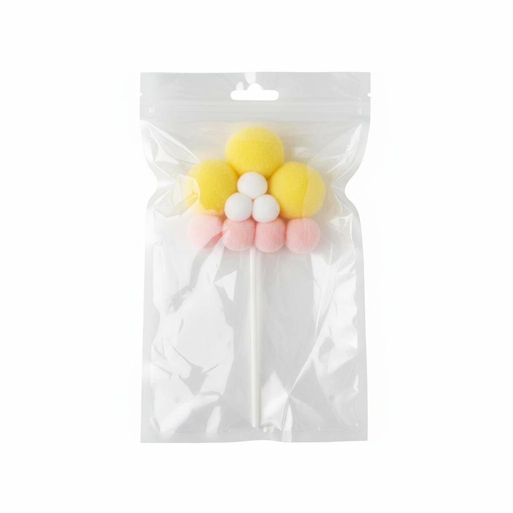 TPR006 Cute Big Pom-Pom Cake Topper Stick