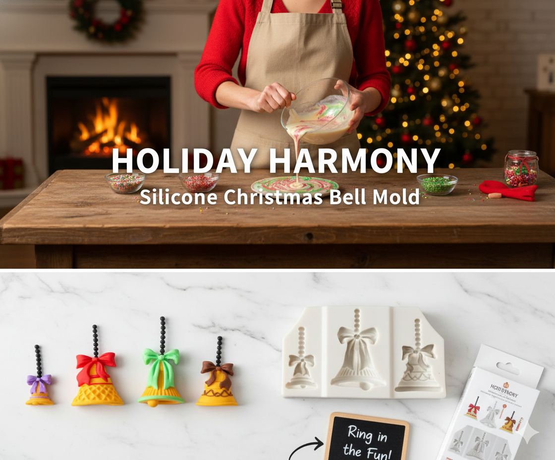 4-Cavity Hanging Christmas Bells with Bows Silicone Mold – Cake Decor & Jewelry | FM156
