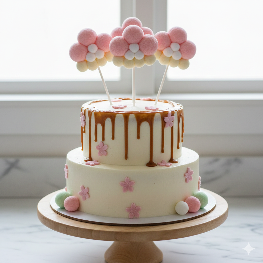 TPR006 Cute Big Pom-Pom Cake Topper Stick