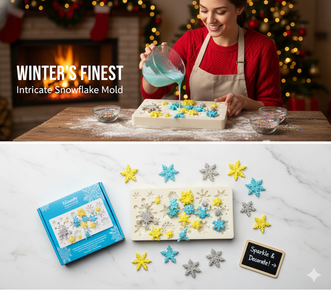 Multi-Size Christmas Snowflake Silicone Mold – Fondant, Chocolate & Icing | FM153