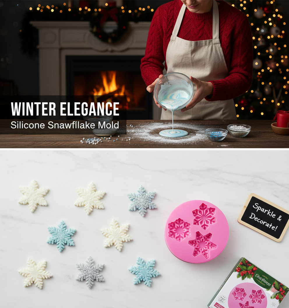 3-Cavity Christmas Snowflake & Star Silicone Mold – Fondant, Chocolate & Winter Decor | FM172