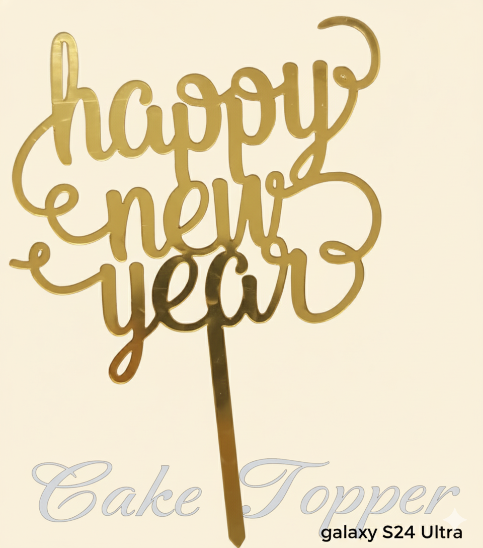 Happy New Year Gold Acrylic Cake Topper – 4.5 Inches | TPR225