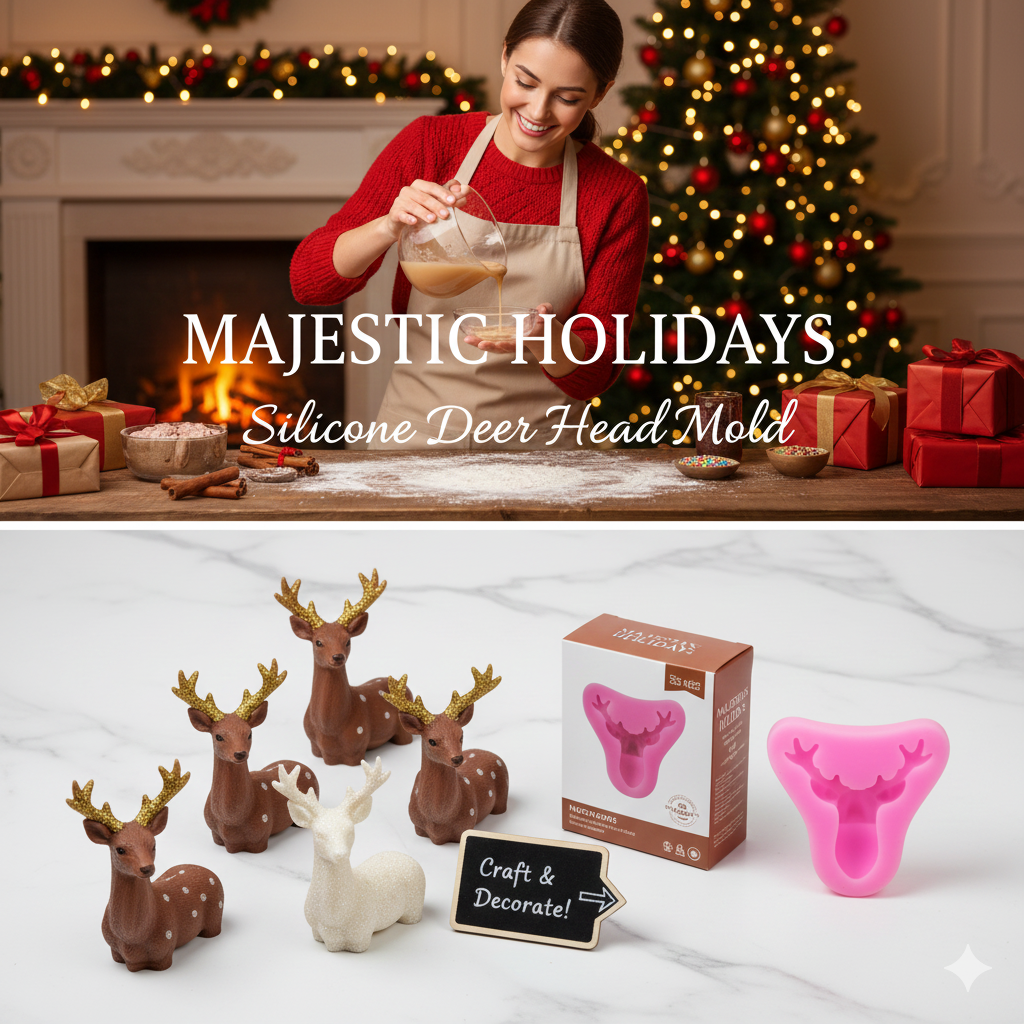 Detailed Reindeer Head / Deer Antler Silicone Mold – Christmas Cake Decor | FM155