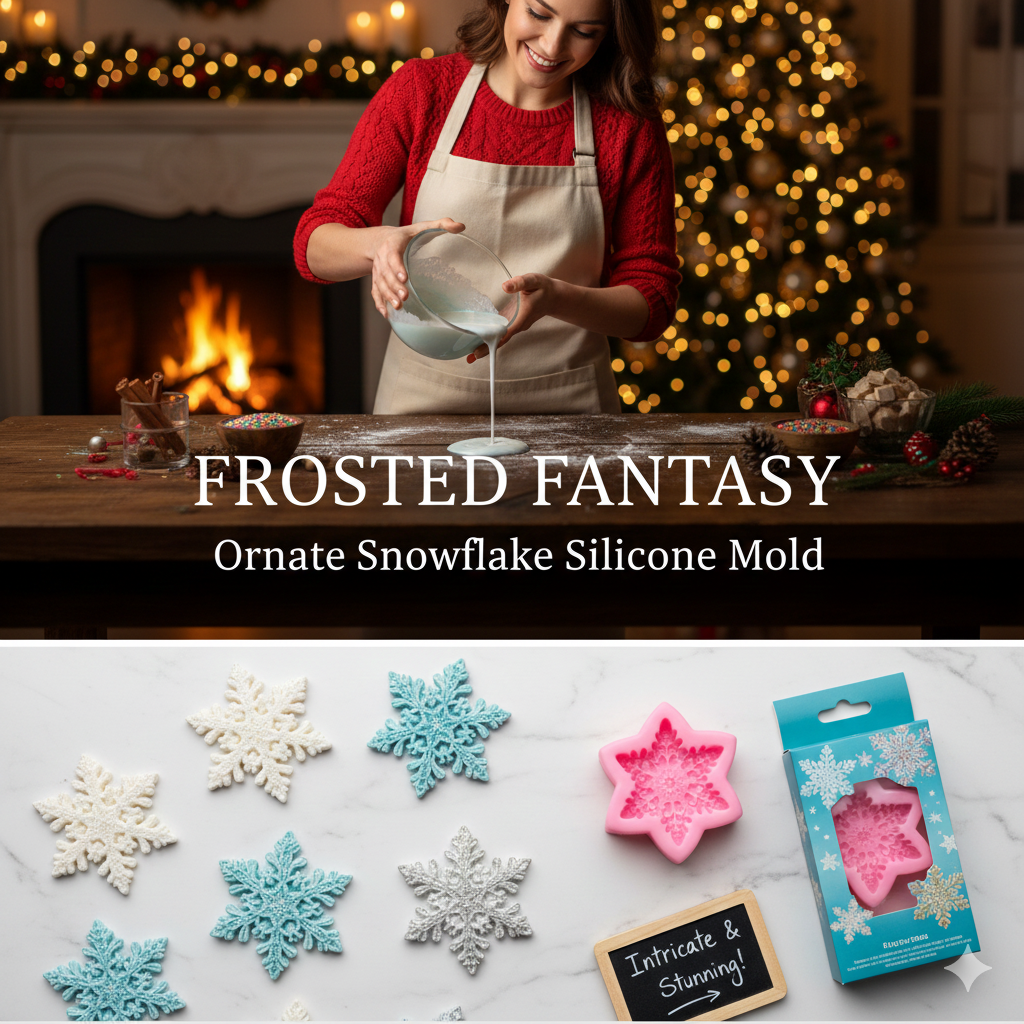 Detailed Six-Point Star / Christmas Snowflake Silicone Mold – Fondant & Gum Paste | FM169