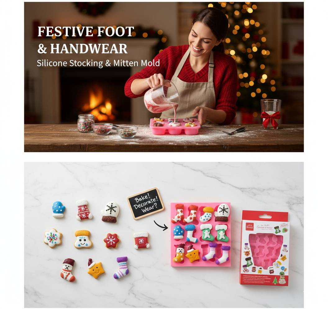 12-Cavity Christmas Stockings, Mittens, & Star Silicone Mold – Candy & Fondant | FM150