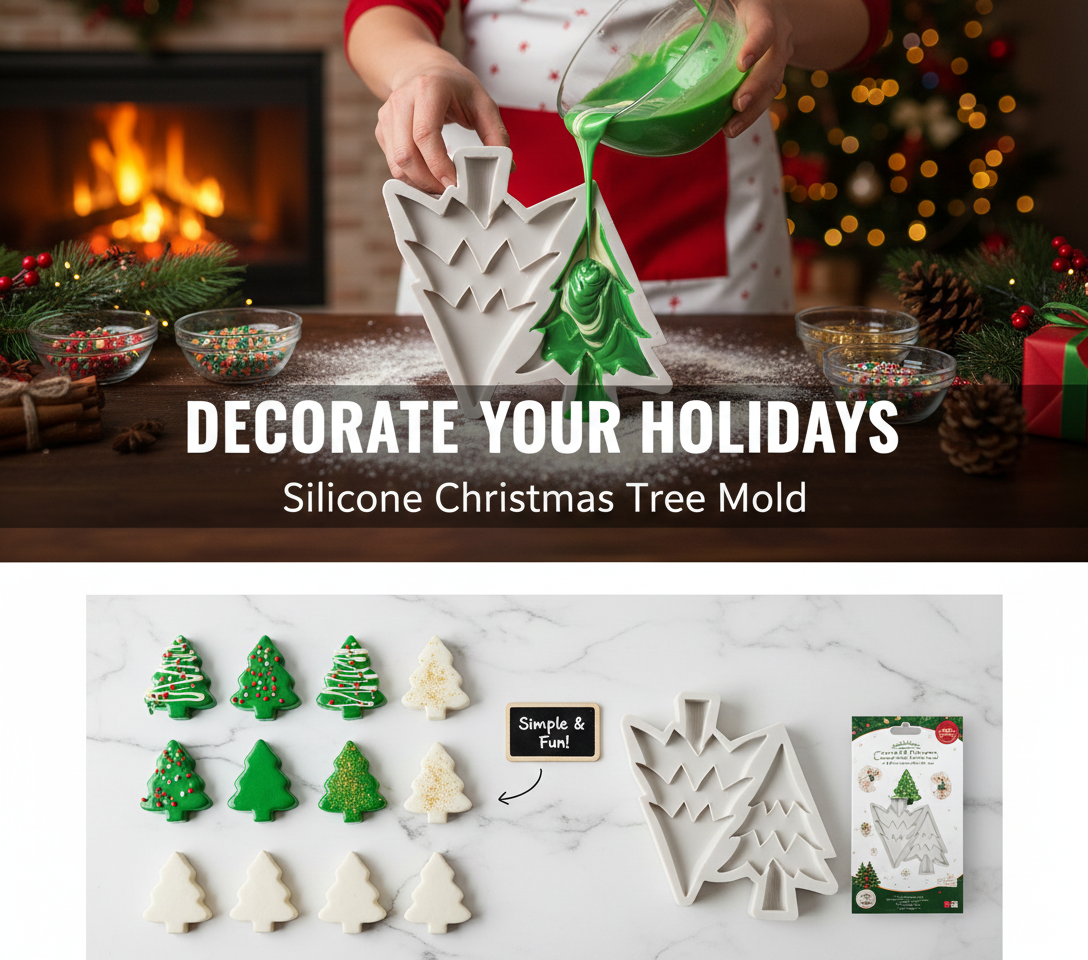 2-Cavity Abstract Geometric Christmas Tree Silicone Mold – Modern Cake Decor | FM176