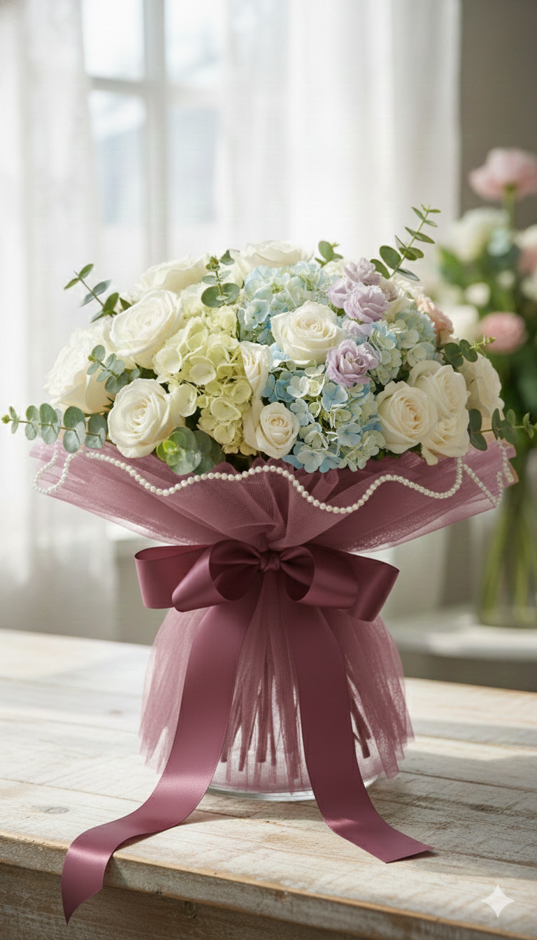 🎀 Elegant Pleated Tulle Fabric Roll (3 Meter) with Pearl Trim  TPR232