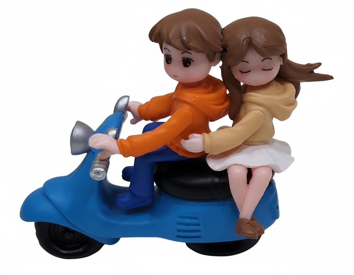 Cute Couple Scooter Cake Topper Figurines – Boy & Girl on Blue Bike | MTRC006B