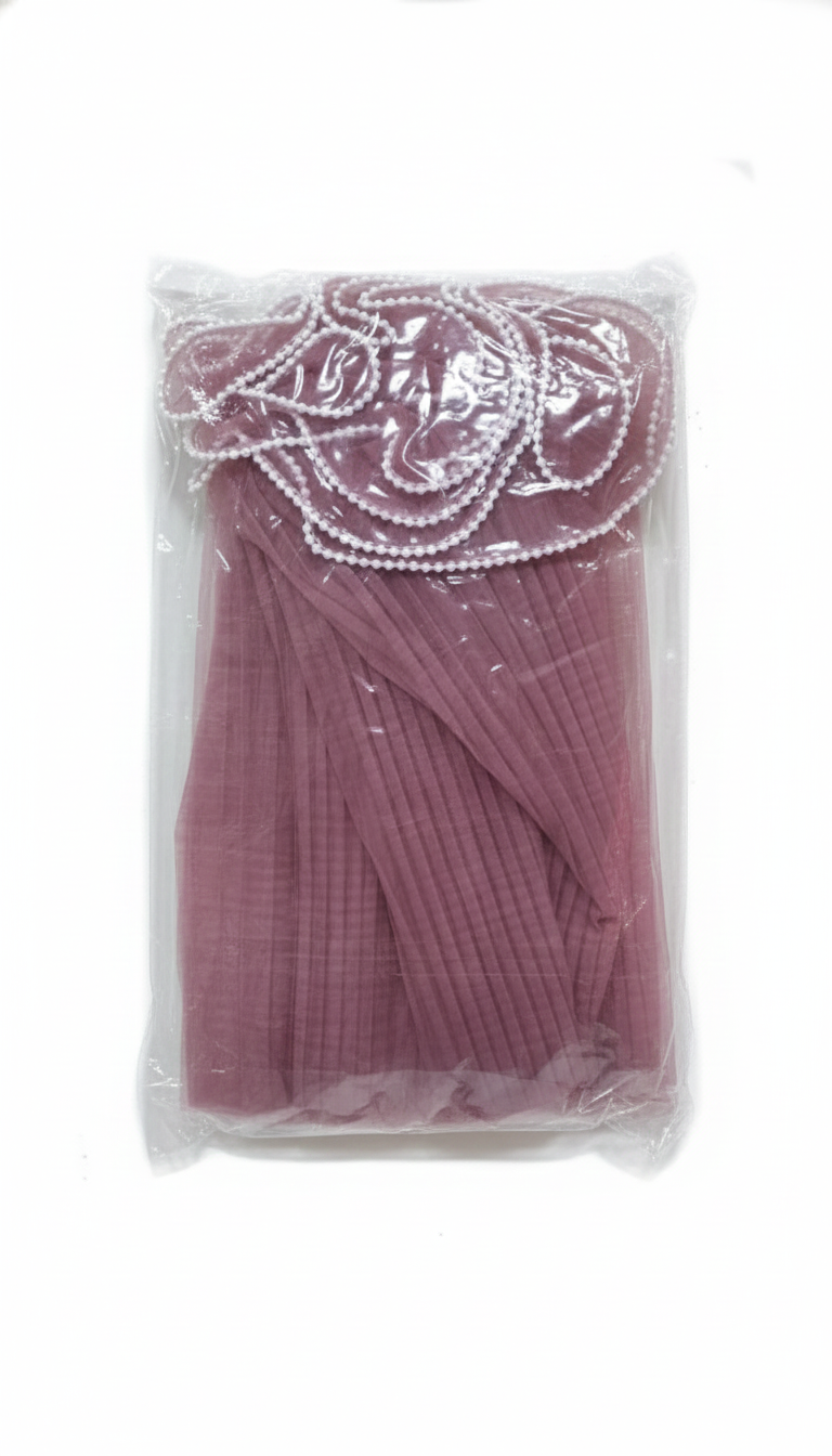 🎀 Elegant Pleated Tulle Fabric Roll (3 Meter) with Pearl Trim  TPR232