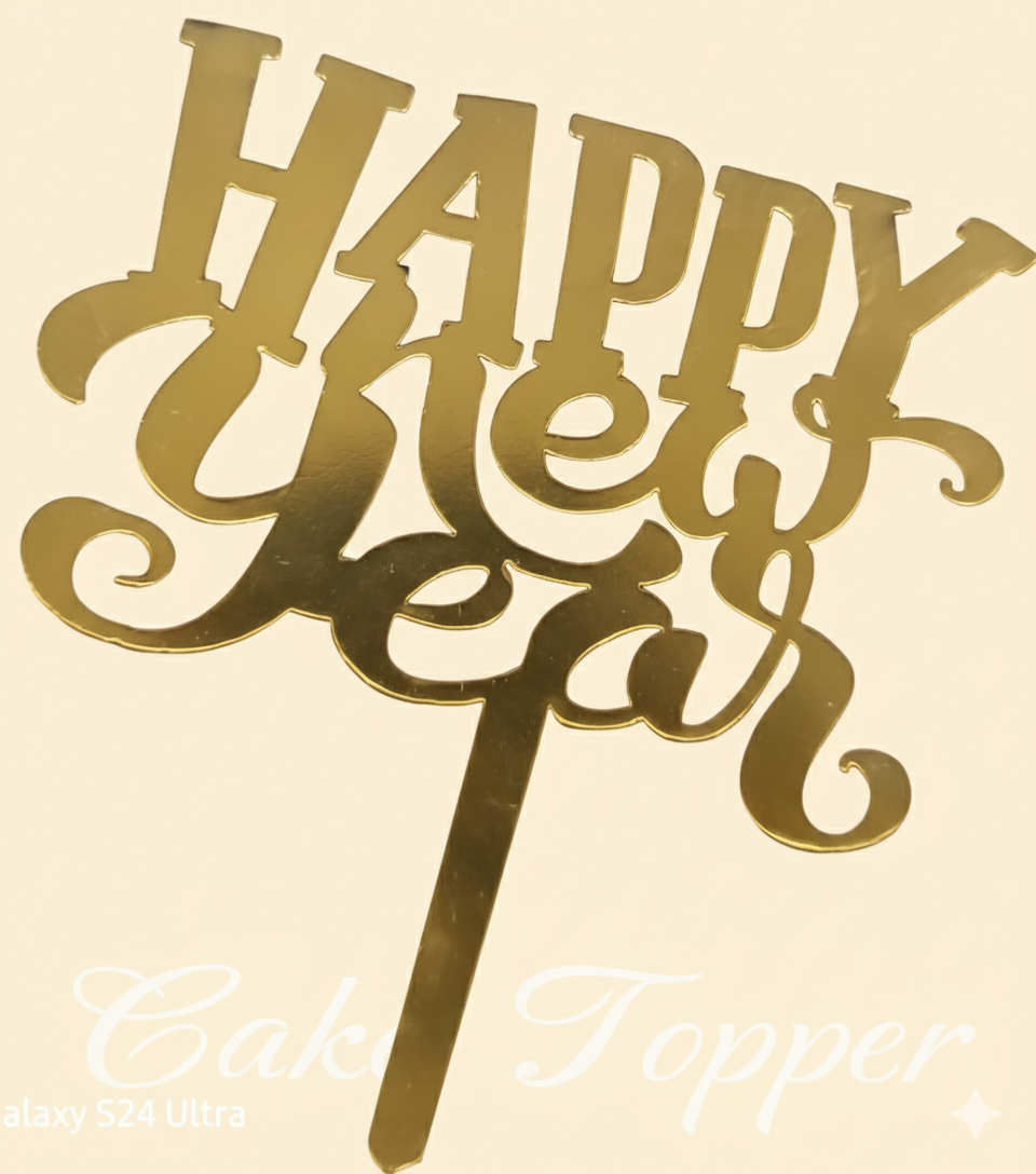 Happy New Year Gold Acrylic Cake Topper – 4.5 Inches | TPR225