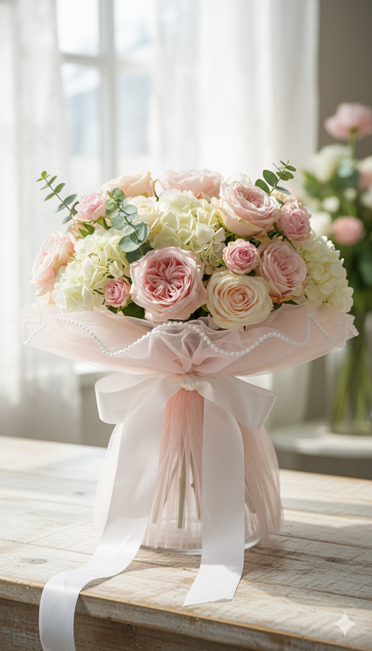 🎀 Elegant Pleated Tulle Fabric Roll (3 Meter) with Pearl Trim  TPR232