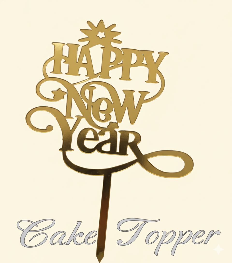 Happy New Year Gold Acrylic Cake Topper – 4.5 Inches | TPR225