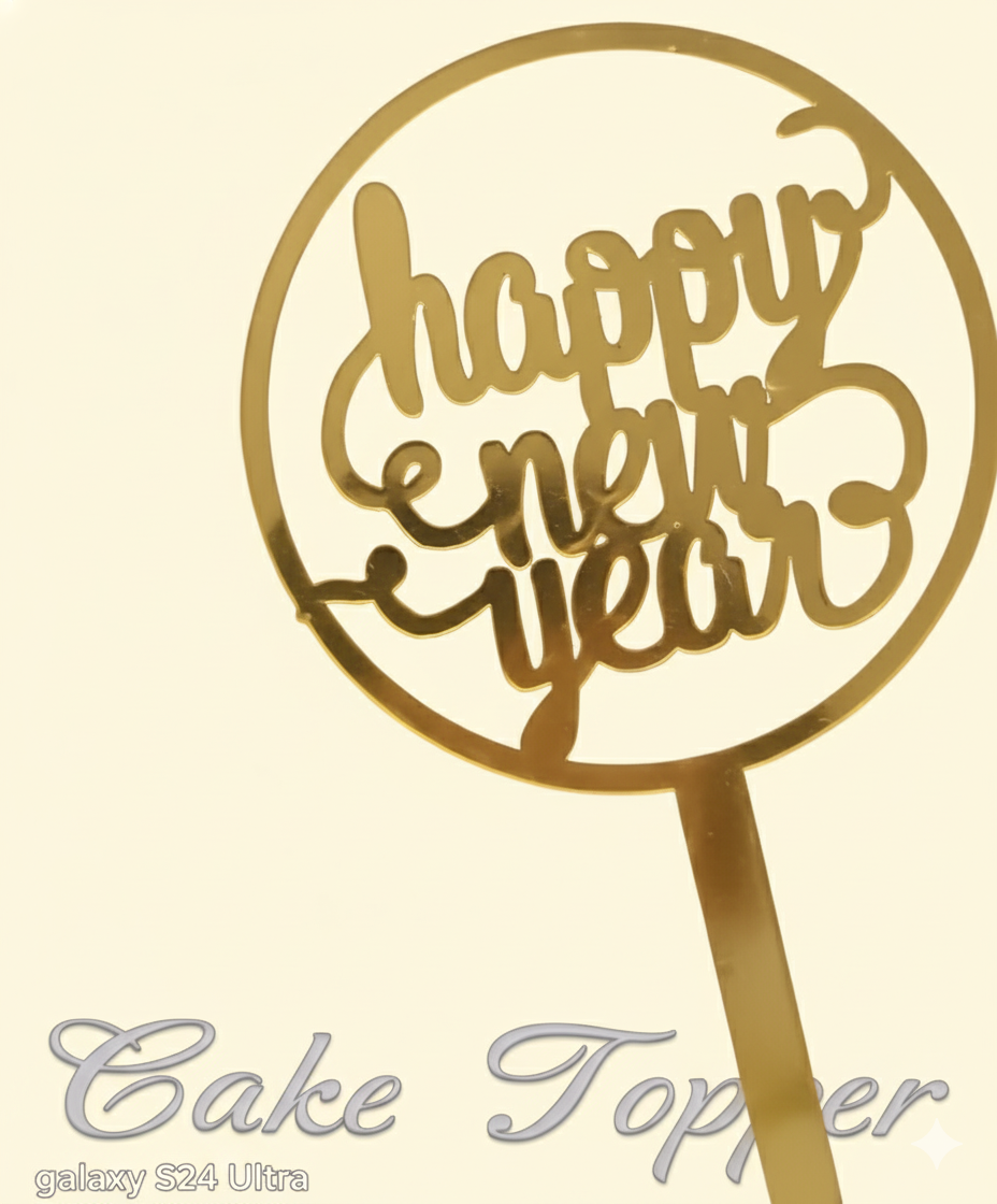 Happy New Year Gold Acrylic Cake Topper – 4.5 Inches | TPR225